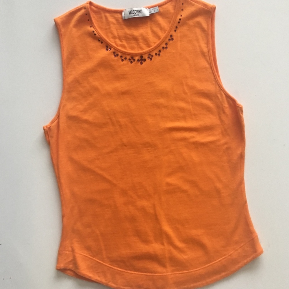 MOSCHINO Orange Tank Top & purple crystals size 8